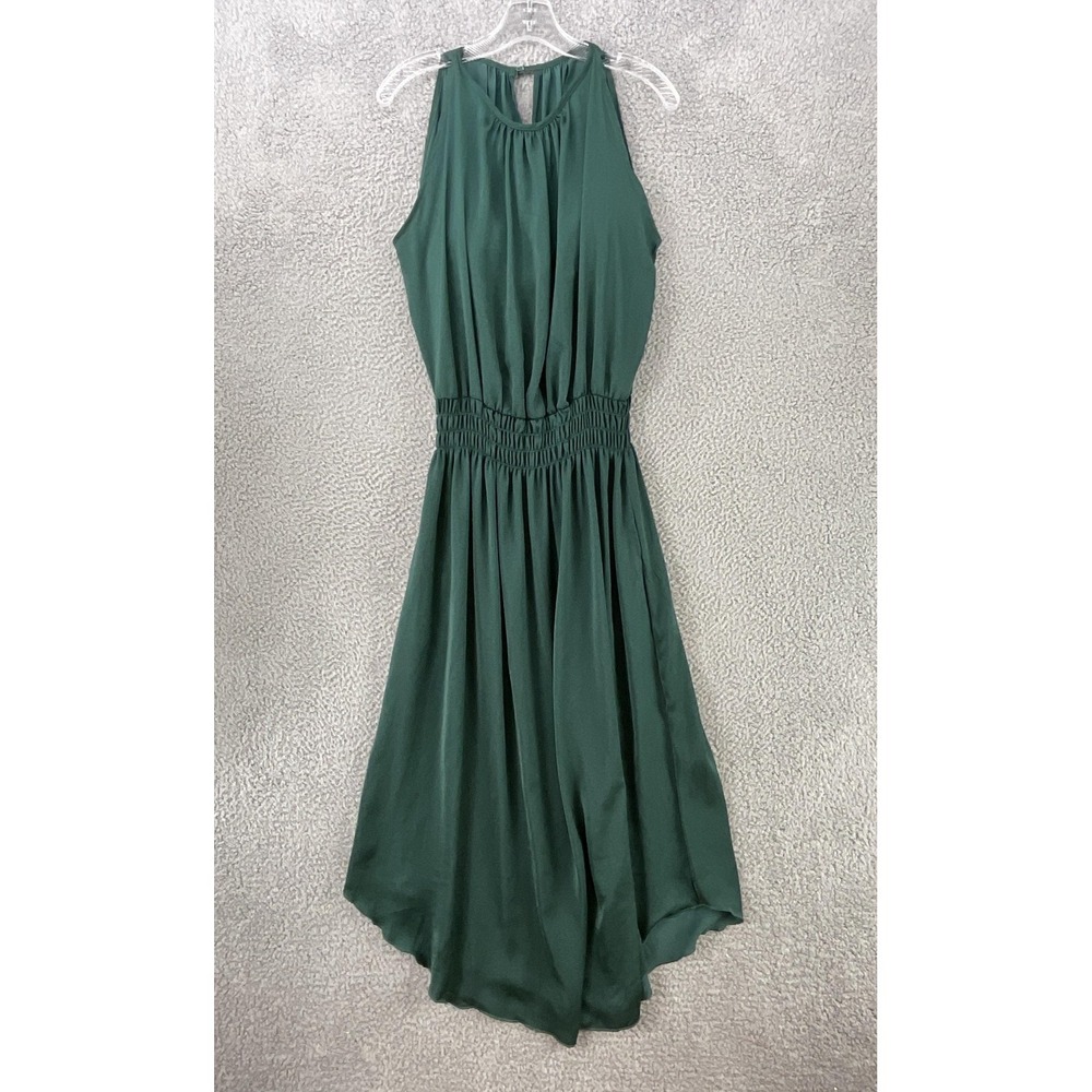 SheBird Dress Womens 6 Green Sleeveless Smocked Keyhole Midi Lined Fit Flare